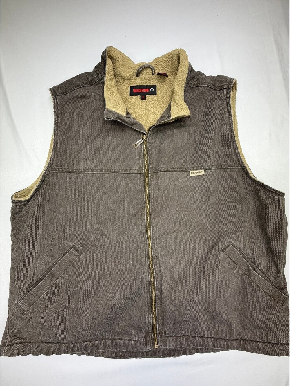 Wolverine Men's Work Vest Canvas Sherpa-Lined Full Zip Pockets Size XXL Brown